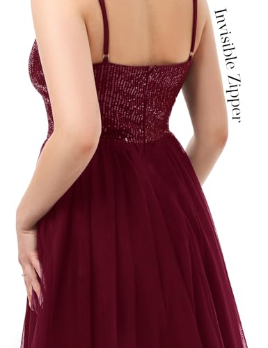 Image of Dressystar 2026 Women's Tiered Sparkly Sequin Glitter Formal Prom Dress Mini Spaghetti Strap Tulle Cocktail Party Dresses