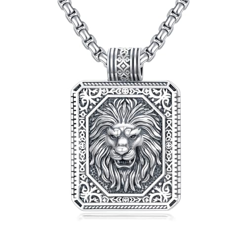 PELOVNY Lion Necklace 925 Sterling Silver Leo Necklace Lion of Judah Pendant Christian Jewelry Leo Birthday Gifts for Men Women