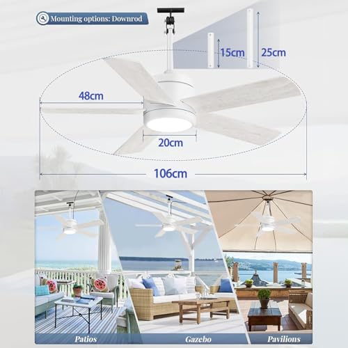 106CM Outdoor Ventilateur Plafond avec Lumiere IP65 Étanche Plafonnier VentilateurDimmable Fan Plafonnier avec Télécommande Silencieux Lustre de Ventilateur pour Intérieur Extérieur Chambre à Coucher – vue 6