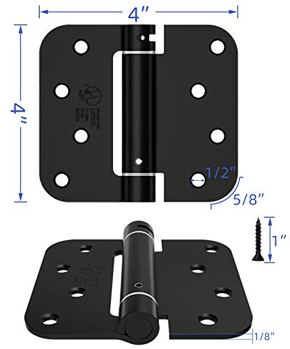 Hosom Self Closing Door Hinge, Spring Hinge, 4 Inch, Adjustable Tension For Garage, Front Door, Back Door, Ul Listed, For Left And Right Hand Door, 5/8'' Radius Corners, Matte Black, 2 Pack #TOP2