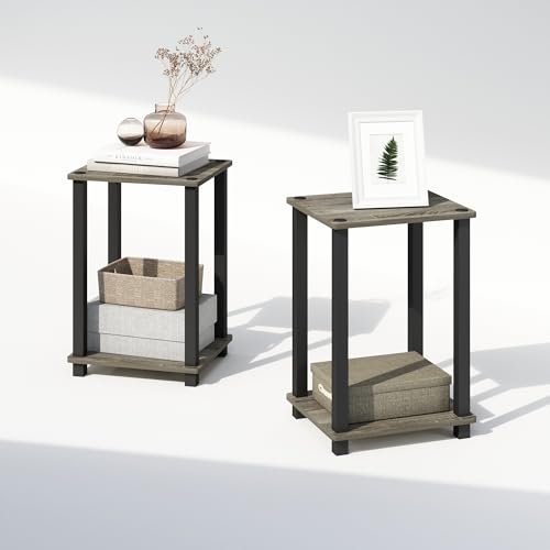 Furinno Simplistic Night Stand Set of 2, 2-Tier Small Nightstand with Open Shelf, Toolless Bedside Table, End Table, Side Table, for Bedroom, Closet, Dorm, French Oak — view 6