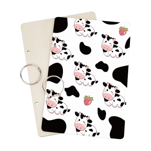 SUPERDANT Grußkarten Organizer Mit Cartoon Kuh Motiv Tier Grußkarten Ordner Lustiger Kartenhalter Aus Holz 2 Ring Postkartenalbum Für Geburtstage Und Hochzeiten Mit Locher Und 20 Taschen