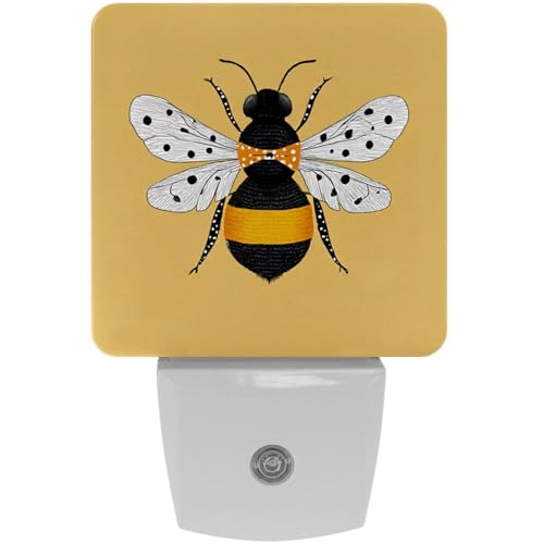 Image of NEWzone Yellow Bee Night Light [2 Pack], Plug in Wall Led Night Lights Decor for Boys Girls Room, Dusk to Dawn Sensor Wall Lamp for Stairway /Bedroom /Kitchen /Nursery Room