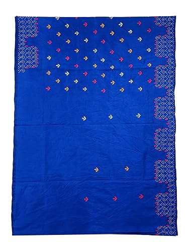 Image of SHRISTI CLOTHINGS Women's Hand Embroidered Cotton Silk Kantha Stitch Saree with Blouse Piece (J420824 BLUED74)