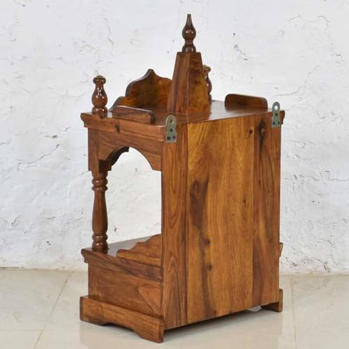 Image of Wudniture Sheesham Wood Handcrafted Home Mandir /Temple (Walnut Finish) | Wooden Pooja Mandir for Home & Office