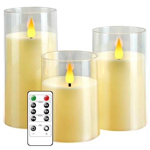 Nimiko Flameless Candles with Remote, LED Pillar Candles with 10-Key Remote Control and 2/4/6/8H Timer, Single Battery Operated Candles for Party Home Decor Set of 3 (D3 *H4 5" 6")(Ivory)
