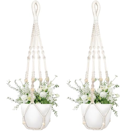 Lunriwis 2er Set Makramee Blumenampel, 35 Inch, Boho-Stil