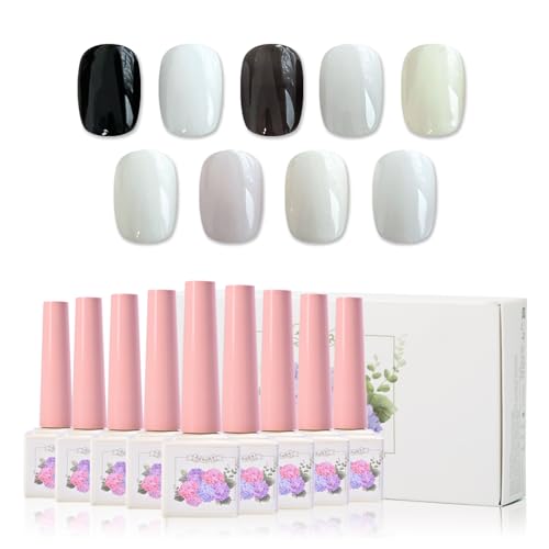 ADHERE 12ml 9 Piezas Colección Clásica Blanco y Negro, Gel Esmalte de Uñas UV Barnices Para Uñas Manicura Salón Diy Uñas Barniz de Gel en Casa