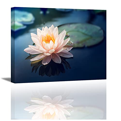 Piy Painting 1x Impression sur toile de nénuphar élégant Signifie pureté, Fleur de Rose Blanc Art Mural Peinture, Photo sur Toile de Florale Zen Moderne Giclée pour Salle de yoga Galerie 40x30cm Cover