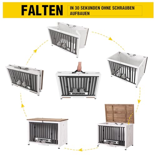 Aivituvin Hundekäfig Möbel, hundebox Möbel für kleine mittlere Hunde, Holzhundehaus mit klappbarem Holzdeklappdach, Tragbare stabile Hundekennel Nachttisch Kombination (weiß, L)