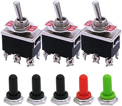 mxuteuk 3pcs Heavy Duty Momentary Rocker Toggle Switch 16A 250V 20A 125V DPDT (ON)/OFF/(ON) 6 Terminal 3 Position + 5pcs Metal Knob Cover Cap Waterproof, 2 Years Warranty Ten-223-5mz-B223
