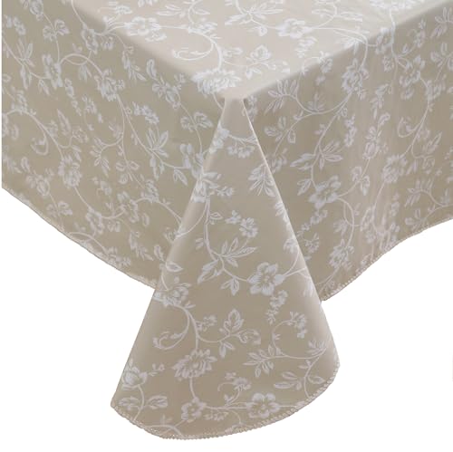 Image of Heavy Duty Vinyl Tablecloth with Flannel Backing Waterproof Oil-Proof Plastic Table Cloth Stain-Resistant Wipeable Rectangle or Square Table Cover for Indoor and Outdoor (Beige Floral,52x70 Inch)
