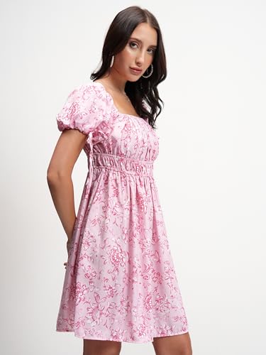 Image of Tokyo Talkies Womens Dresses for Women | Floral Print | Mini Dress | Puff Short Sleeves | Fit & Flare | Elegant & Trendy | Dress for Women | Women Dress | Stylish Women Dress