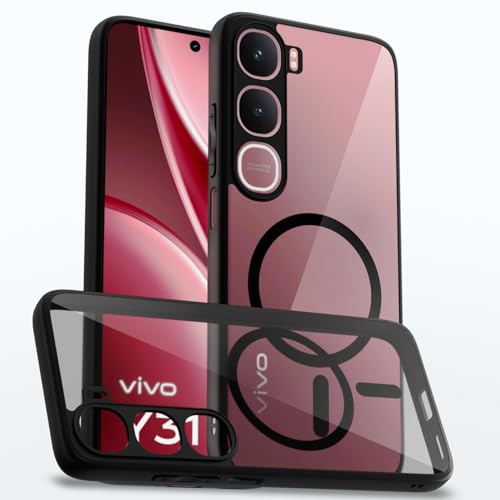 Image of Amazon Basics Back Cover for Vivo Y31 5G Compatible with Mag-Safe | Shockproof Design | Hard Transparent Back Case (Black Mag-Safe)