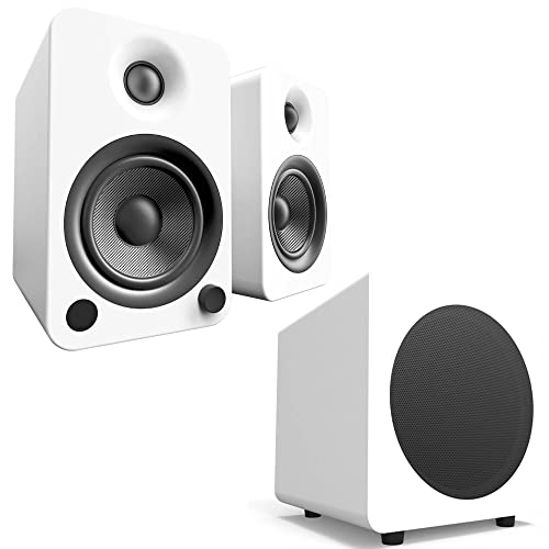 Kanto YU4MW YU4 (White) Powered Bluetooth Bookshelf Speaker System w/ SUB8 250W Subwoofer Home Audio Bundle