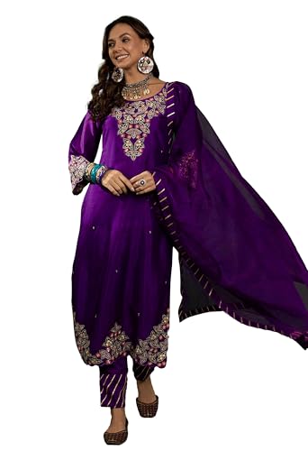 LYMI LABEL Kurta Set For Women - Purple Vichitra Zari Sequence Cu...