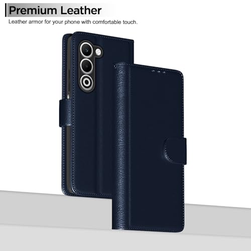 Image of Amazon Basics Flip Cover for Oppo A5 5G Leather Finish | Wallet Stand and Shock Proof | Inside TPU with Card Pockets | Complete Protection Flip Case (Blue)