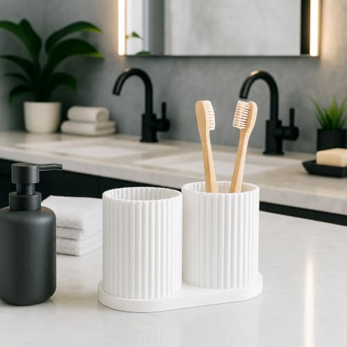 Image of Tooth Brush Holder Bathroom | Brush Holder for Bathroom | Toothbrush Holder & Brush Stand | Bathroom Accessories Organizer | Toothbrush Stand, Comb Holder | (White)