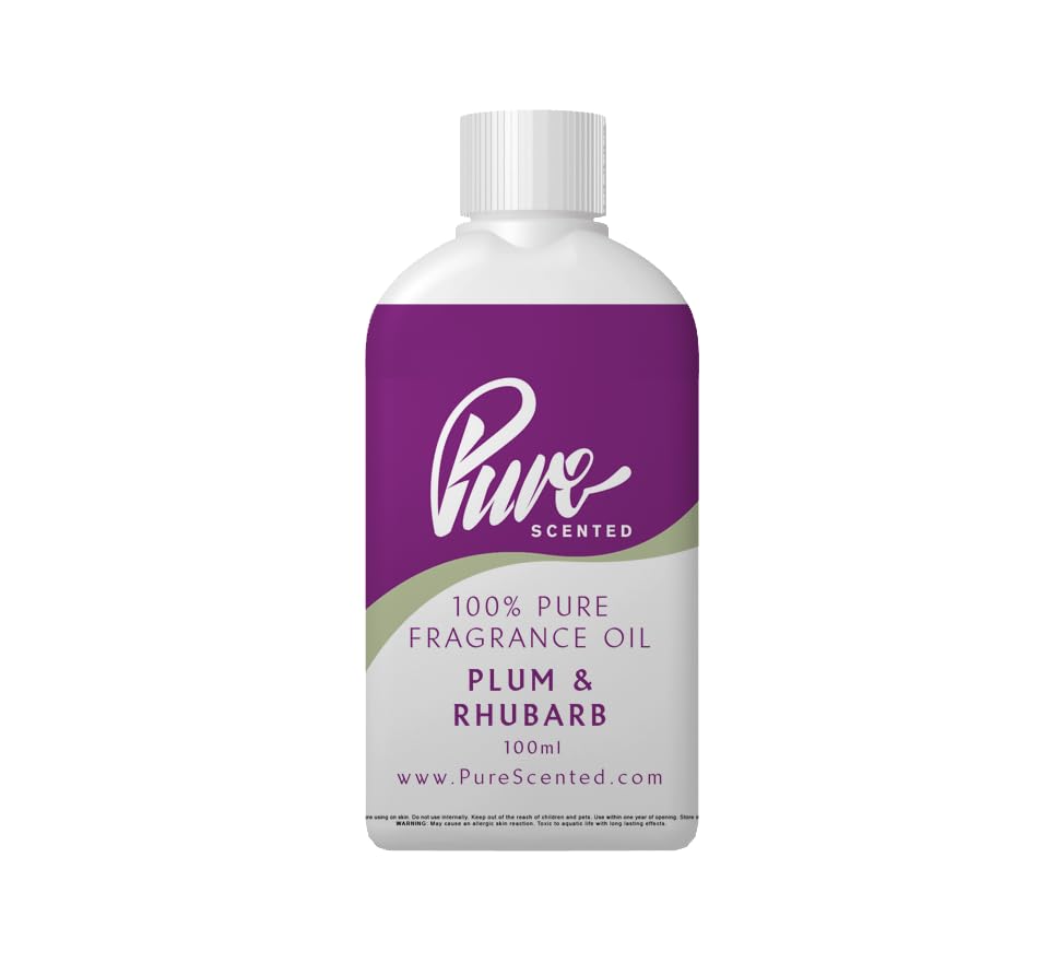 Pure Scented 100ml Fragrance Oil - Vegan & Cruelty-Free, for Candles, Soaps, Slime, Diffusers, Cosmetics, Wax Melts & DIY Crafts (1 x 100ml, Plum & Rhubarb)