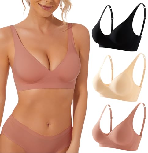 Image of Deep V Bra Low Cut Sexy Push Up Bralettes for Women Padded Comfy Smoothing Wireless Lifting Bras Seamless Bralette