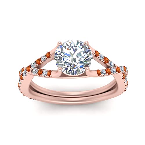 Image of Choose Your Gemstone 4 Prong Split Twisted Diamond CZ Ring Rose Gold Plated Round Shape Split Shank Engagement Ring Minimal Modern Design Birthday Gift Wedding Gift US Size 4 to 12