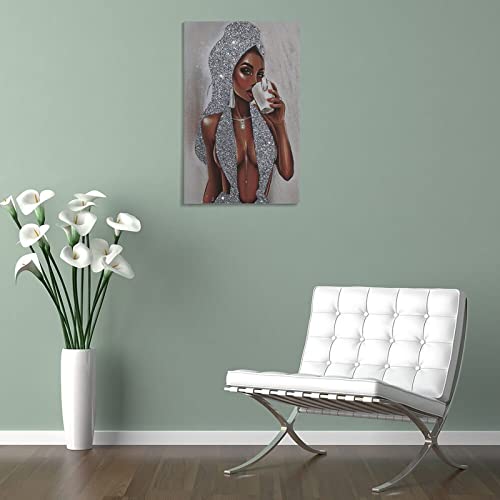 African American Black Silver Glitter Poster Vintage Art Room Decor Poster Canvas Wall Art Prints For Wall Decor Room Decor Bedroom Decor Gifts 24X36Inch(60X90Cm) Frame-Style #TOP4
