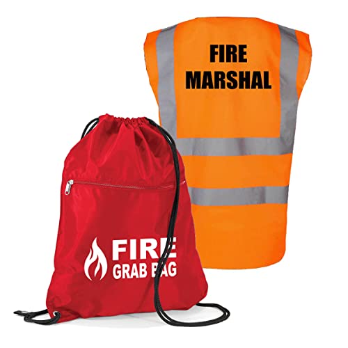 Feuerlöscher-Set für den Arbeitsplatz, bedruckt, rote Dokumente und Ausrüstung, mit Kordelzug, grafische Flamme, mit hoher Sichtbarkeit, bedruckter Feuermarshal-Weste, Rot / weißer Druck, One size Cover