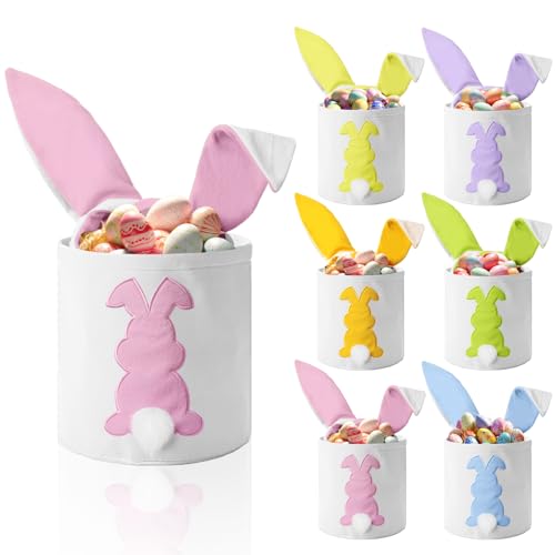 Cosblank 6 sacos de cesta de coelho da P&aacute;scoa para crian&ccedil;as, bolsa de lona para ovos de P&aacute;scoa,...