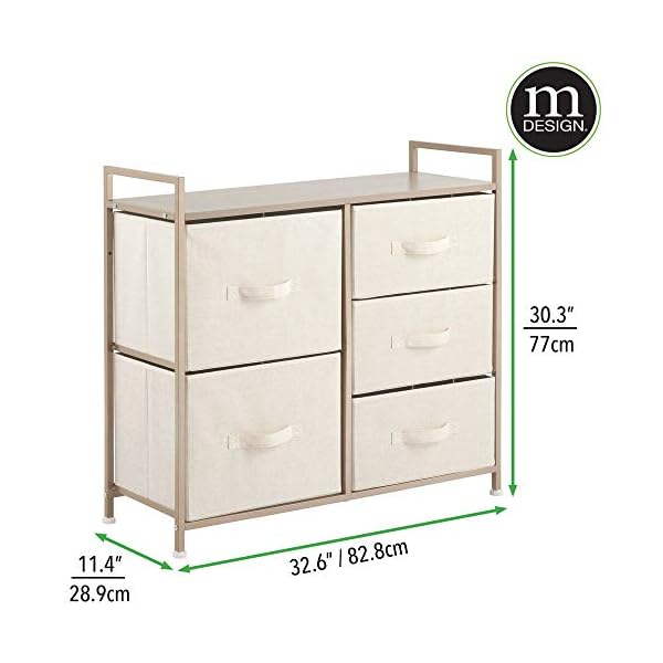 mDesign Unit with 5 Storage Drawers – Broad Chest of Drawers for The Nursery – Nursery Organiser with Polka Dot Design Made of Metal, MDF and Fabric - Image 7