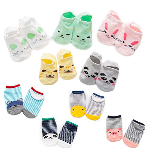 DEYOU Calcetines de bebé,9 pares/conjunto,Calcetín de dibujos animados con apretones antideslizantes para bebés niñas niños Cover