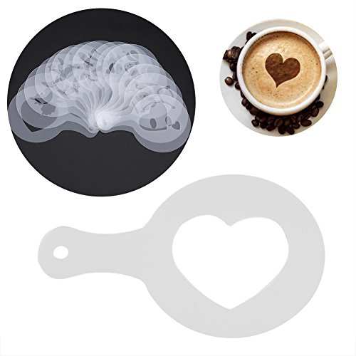 HilBeliFU 16Pcs Coffee Stencils Set, Various Patterns Foam Latte Art Stencils, Plastic Coffee Decorating Stencil for Latte, Cappuccino, Hot Chocolate, Cupcake, 5.2x3.3in