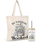Tuitessine Bookish Gifts for Book Lover Readers Canvas Tote Bag Glass Cup Set Aesthetic Shoulder ...