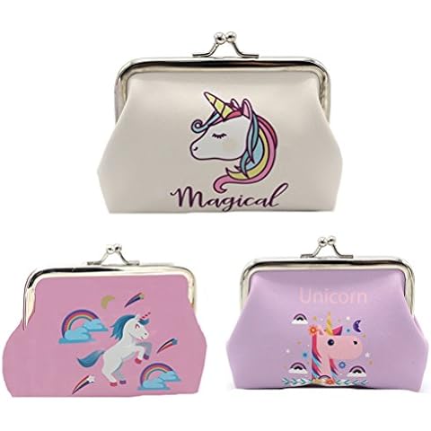 3pcs Women Girl Unicorn Coin Purse Vintage Pouch Clasp Small Wallet Coin Bag 4.7x3.5inch (A) Cover