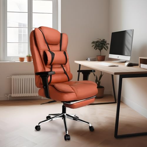 Image of Kepler Brooks Italia Pro Premium Leatherette Office Chair for Work | 3-Year Warranty | Boss Chair for Office, Ergonomic Chair, 2D Adjustable Arms, Lumbar Support, Legrest, Heavy Duty Metal Base (Tan)