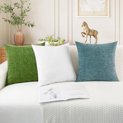 Image of CaliTime Throw Pillow Covers Decorative 16 X 16 Inches Pack of 2 Cozy Chenille Cushion Cases for Couch Sofa Bed Living Room Home True White