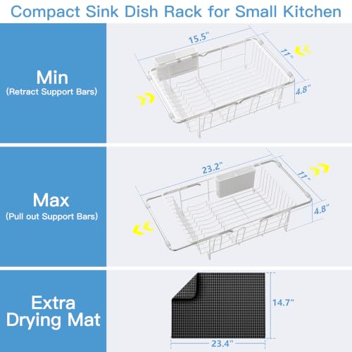 Image of JASIWAY White Dish Drying Rack in Sink with Mat, Cups and Utensil Holder