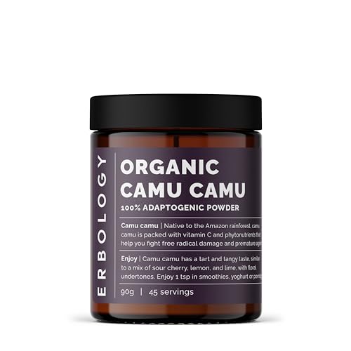 Erbology Poudre de camu camu bio 90 g – 45 portions – Santé de la peau et soutien immunitaire – Riche en vitamine C – provenant directement de la...