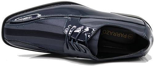 Image of BMY Men's Striped Satin Matching Patent Upper Oxfords Formal Dress Shoes