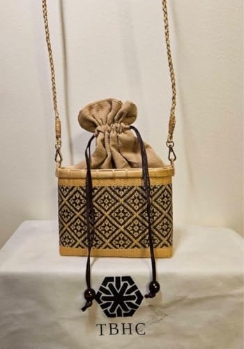 タイ王室御用達　プラニー工房　伝統工芸　竹細工バッグ・ポシェット型(黒茶柄) タイ王室御用達 プラニー工房 伝統工芸 竹細工バッグ ポシェット