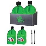 VP Racing Fuels Aluminum 2 Jug Storage Rack, 5.5 Gallon Plastic Motorsport Fuel Liquid Container, Green (2 Pack), and Deluxe Hose Kit (2 Pack)