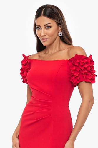 Xscape Women's Off The Shoulder Ruffle Scuba Crepe Floor Length Long Dress4