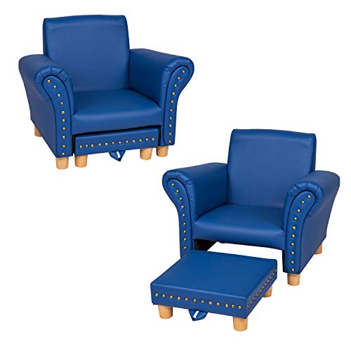 Kinsuite Kids Sofa With Ottoman, Blue Toddler Couch With Pvc Leather, Upholstered Baby Sofa Chair Children Armchair For Girls/Boys For Bedroom Living Room #TOP16