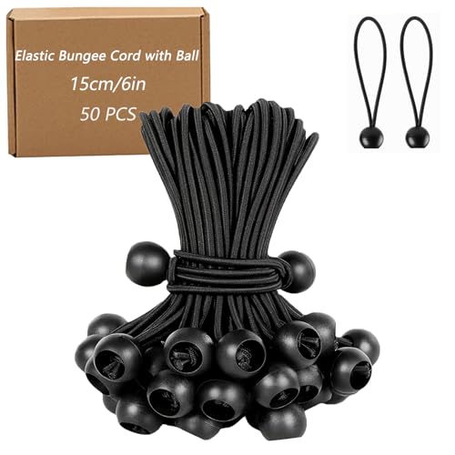 50 Pièces Tendeur Elastique Boule - 15 cm Tendeur Elastique - Tendeur Bache - Sandow Elastique pour Bâches, Tentes, Bannières, Filets et Tonnelles - Noir