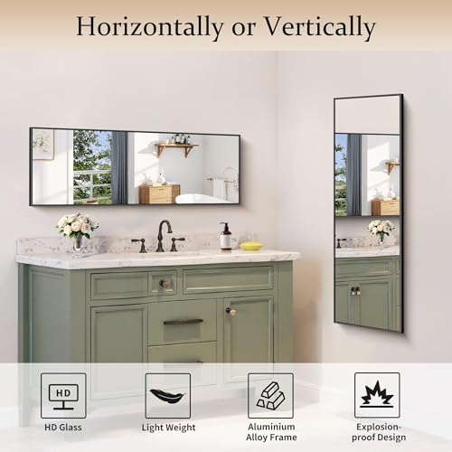 Image of COFENY Black Bathroom Mirror for Wall, 16x48 Inch Rectangle Mirror with Metal Frame, Modern Vanity Mirrors for Bathroom Living Room, Entryway Hangs Horizontal or Vertical