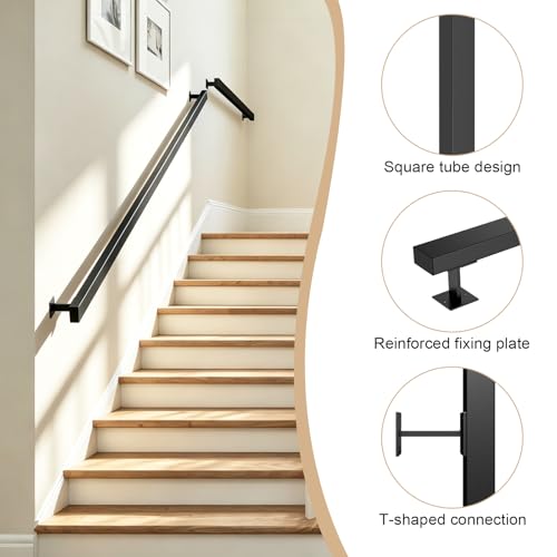 Rampe d'escalier intérieure noire de 300 cm en fer forgé avec support - 5