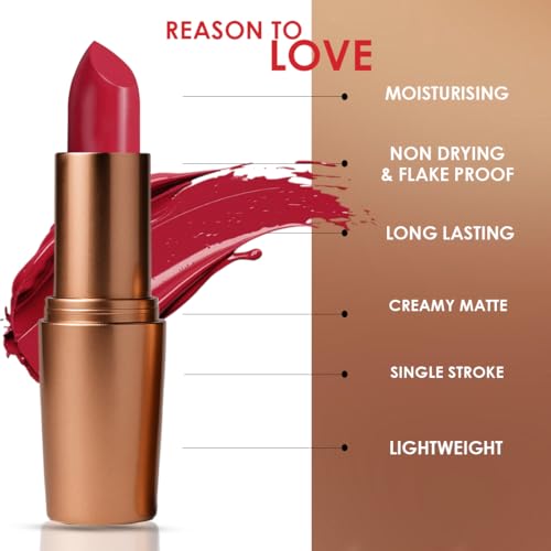 Image of One Wish Creamy Matte Lipstick - Cherry on Top Shade 08 | Long Lasting | Full Coverage | Smooth Finish | High Pigment | No Dryness or Flaky Lips | SPF | Enriched with Vitamin E, Almond Oil & Shea Butter | 3.8 gm