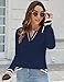 Micoson Women's Cable Knit Polo Sweater Jumper Fall Long Sleeve Pullover Tops Slouchy Preppy Outfits (Navy Blue White Stripe,S)
