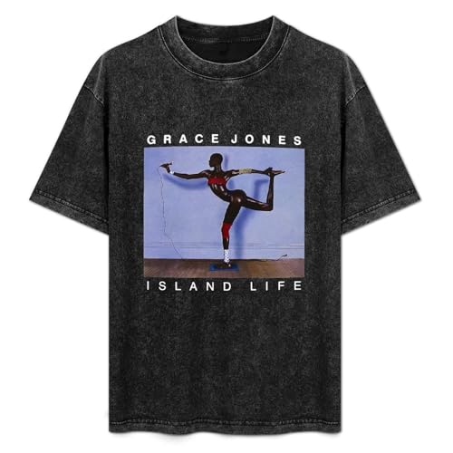 LANDEMEI Grace Jones Island Life Music Vintage Streetwear T-Shirt Washed Unisex Tops Size L