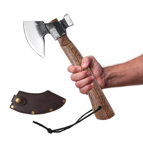 Wood Splitting Axe with Leather Sheath,Camping Hatchet with 10.74 Solid Handle,Bushcraft Axe with Hammering for Gardening,Chopping, Felling, Survival,Carving