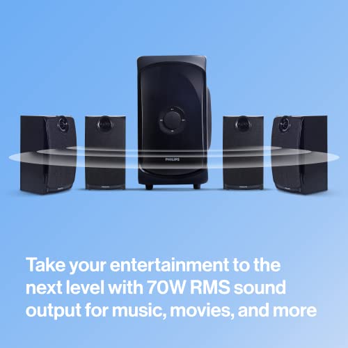 Image of PHILIPS Audio TAV7477 4.1 Channel 75W Bluetooth Multimedia Speaker System with 2x15W & 2x5W Satellite Speakers, Multi-Connectivity Option with Supporting USB, AUX, FM & Remote Control (Black)